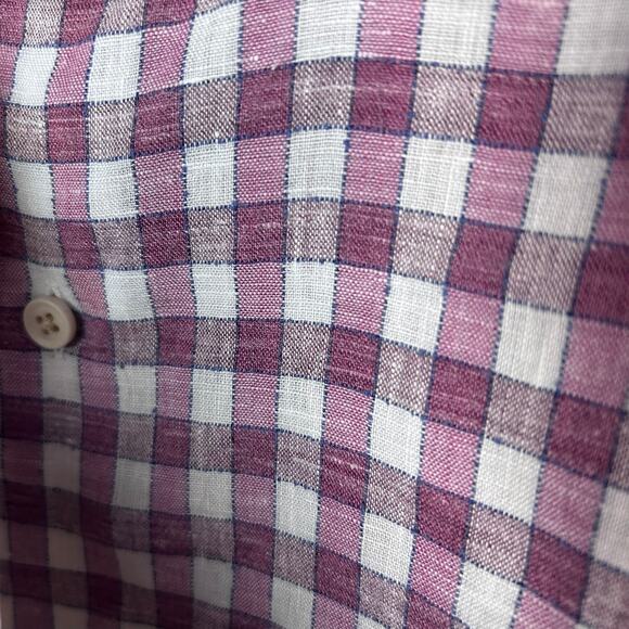 David Donahue shirt mens medium NEW button down check red linen cotton chore - Picture 3 of 11